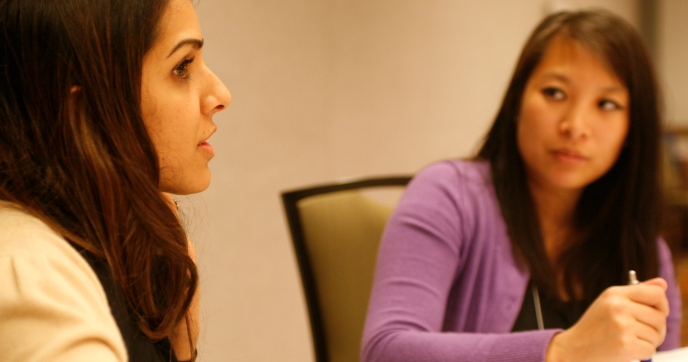 Professionals talking in a group