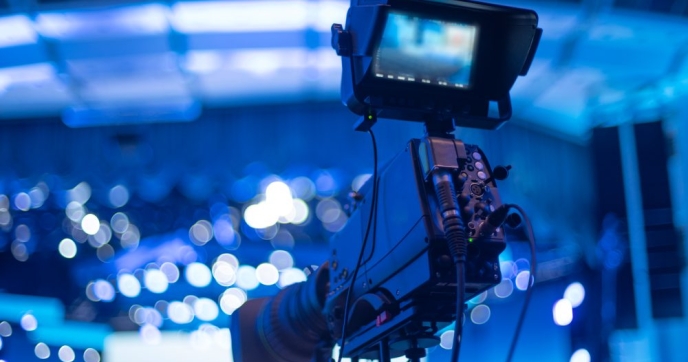 Shutterstock image, video camera on news set