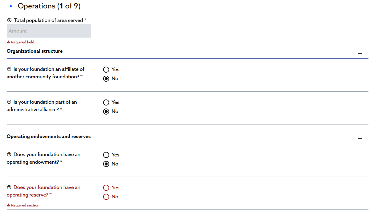 Required questions must be answered.